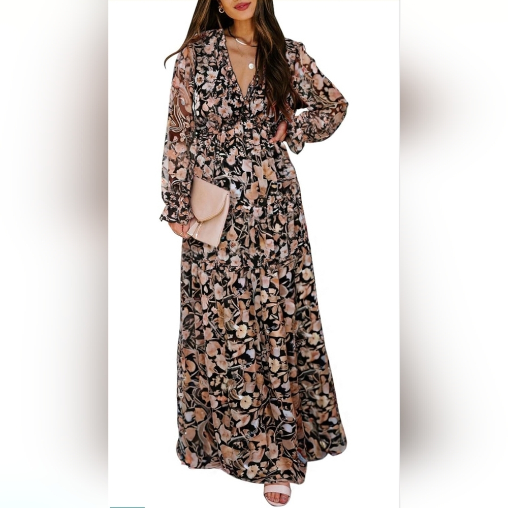 EUC Floral Maxi Dress - Black and Pink